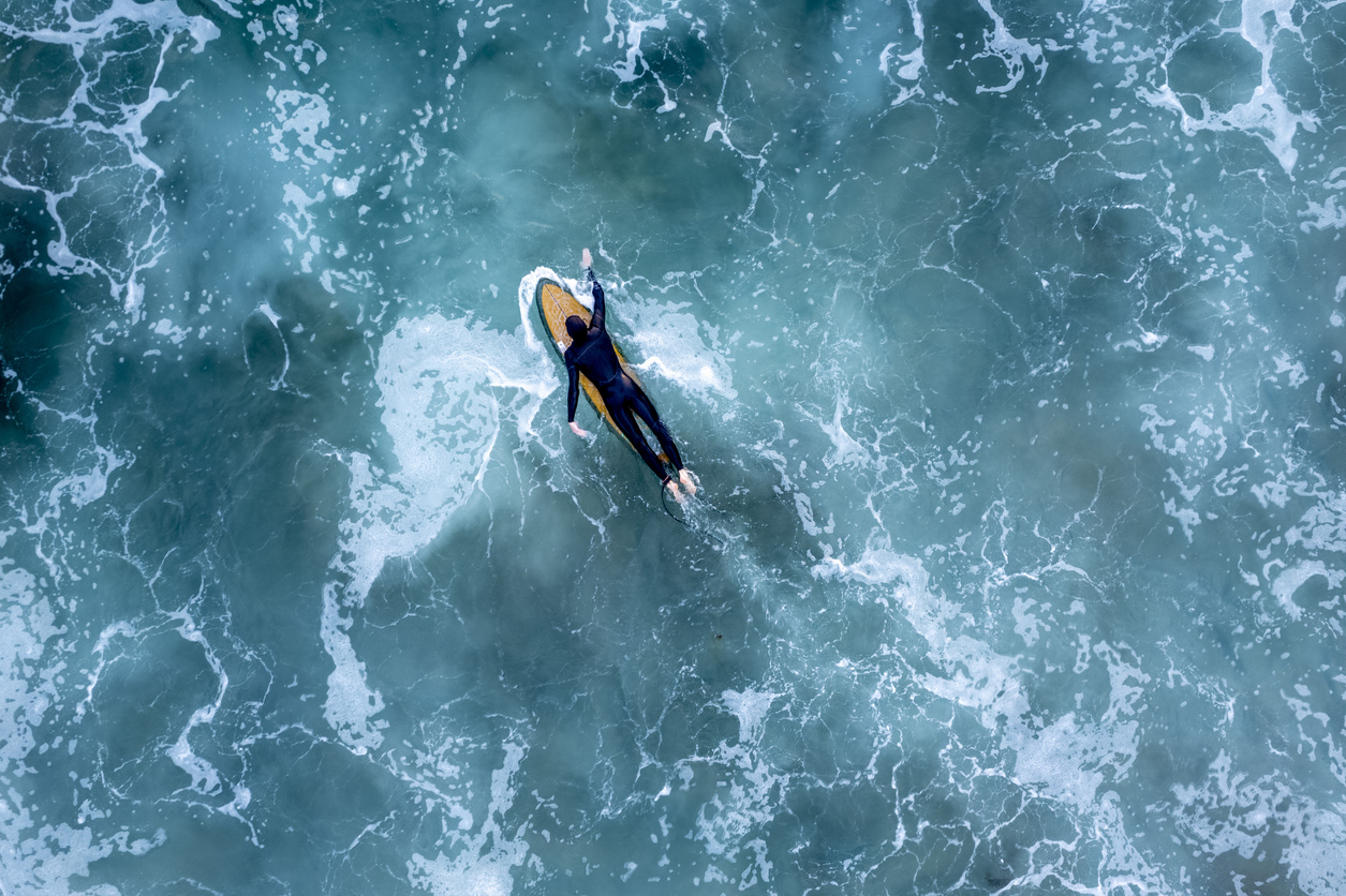 Overhead shot of a surfer in Maui