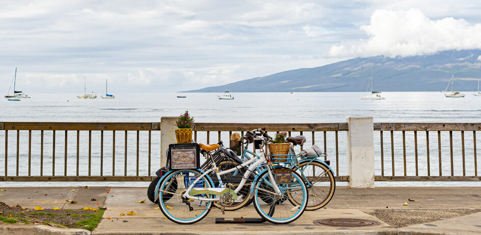 Lahaina waterfront on a cloudy day. Lahaina is located on the west coast of Maui, Hawaii, USA