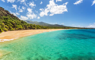 view of the beach and turquoise sea on the tropical hawaiian island of Maui